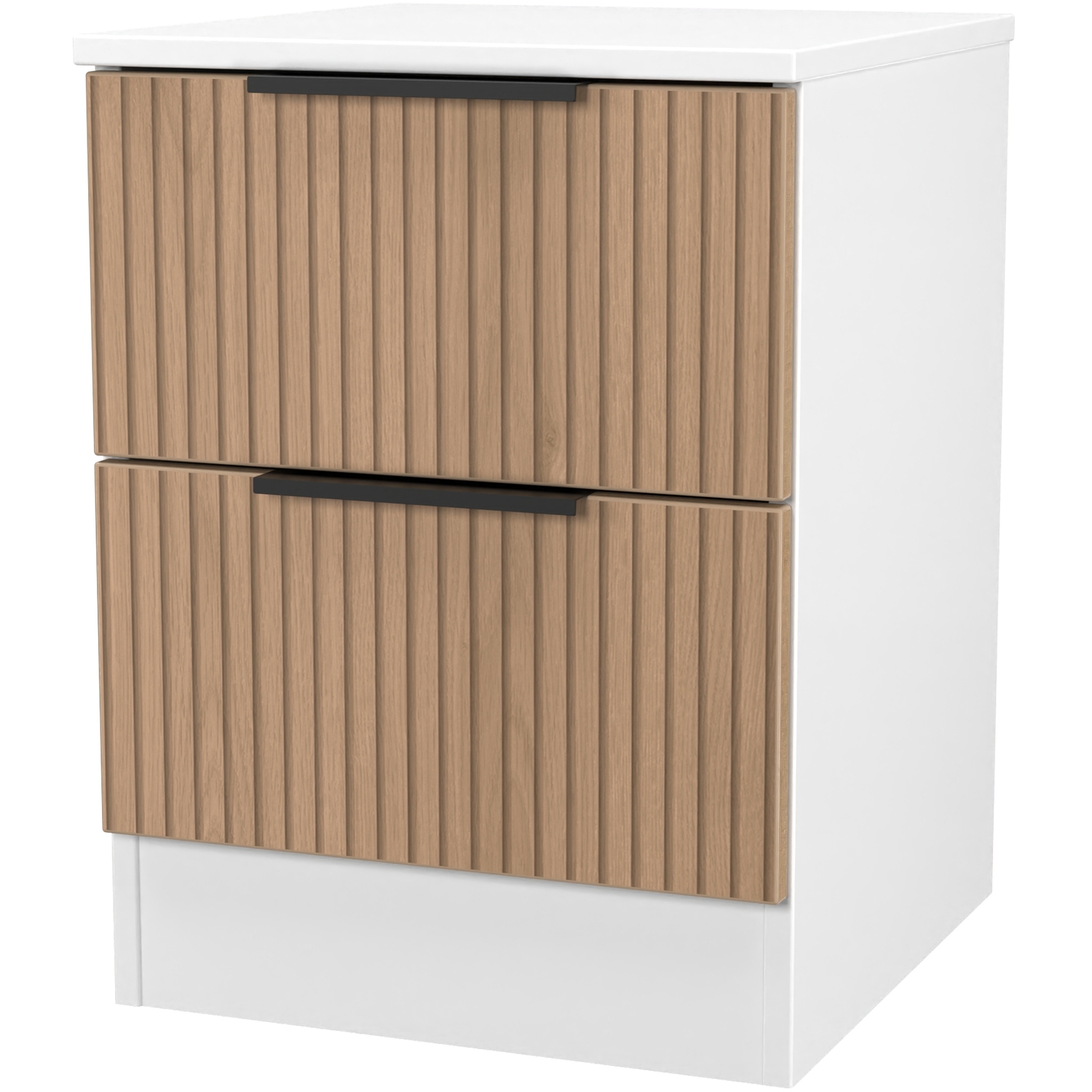 Java Ready Assembled 2 Drawer Bedside - Slatted Effect White