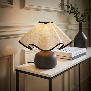Emilia Ceramic Table Lamp with Linen Wave Shade