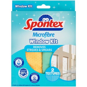 Pack of Two Cloths Spontex Microfibre Window Kit