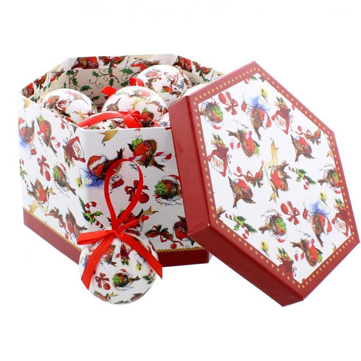 Robin Decoupage Baubles - 14 piece set - White