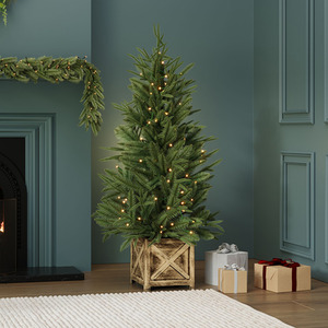 Luxury Indoor Outdoor Pre-Lit Faux Christmas Tree in Box Planter