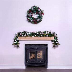 Decorated Mixed Pine Garland with Baubles Berries and Bows
