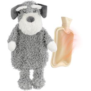 Hot Water Bottle with Plushy Dog Cover 1L