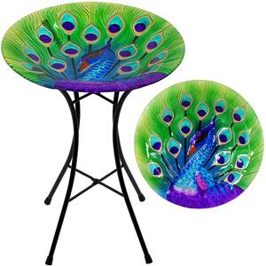 Bird Bath Garden Feeding Station Peacock Design Outdoor Bird Feeder