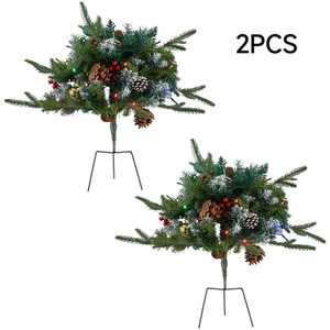 Lifeideas Set of 2 Pre-Lit Artificial Christmas Bushes 61*58cm