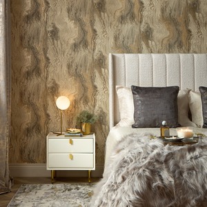 Galaxy Metallic Wallpaper in Warm Grey and Vintage Gold