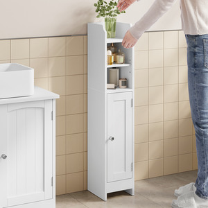 Bathroom Floor Storage Cabinet with Door, Adjustable Shelves,  White