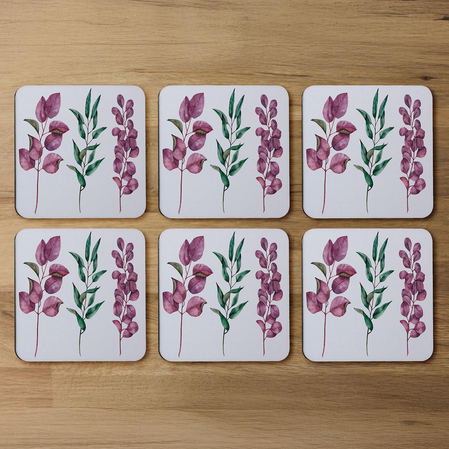 Purple  Green Leaves Coaster - Pink