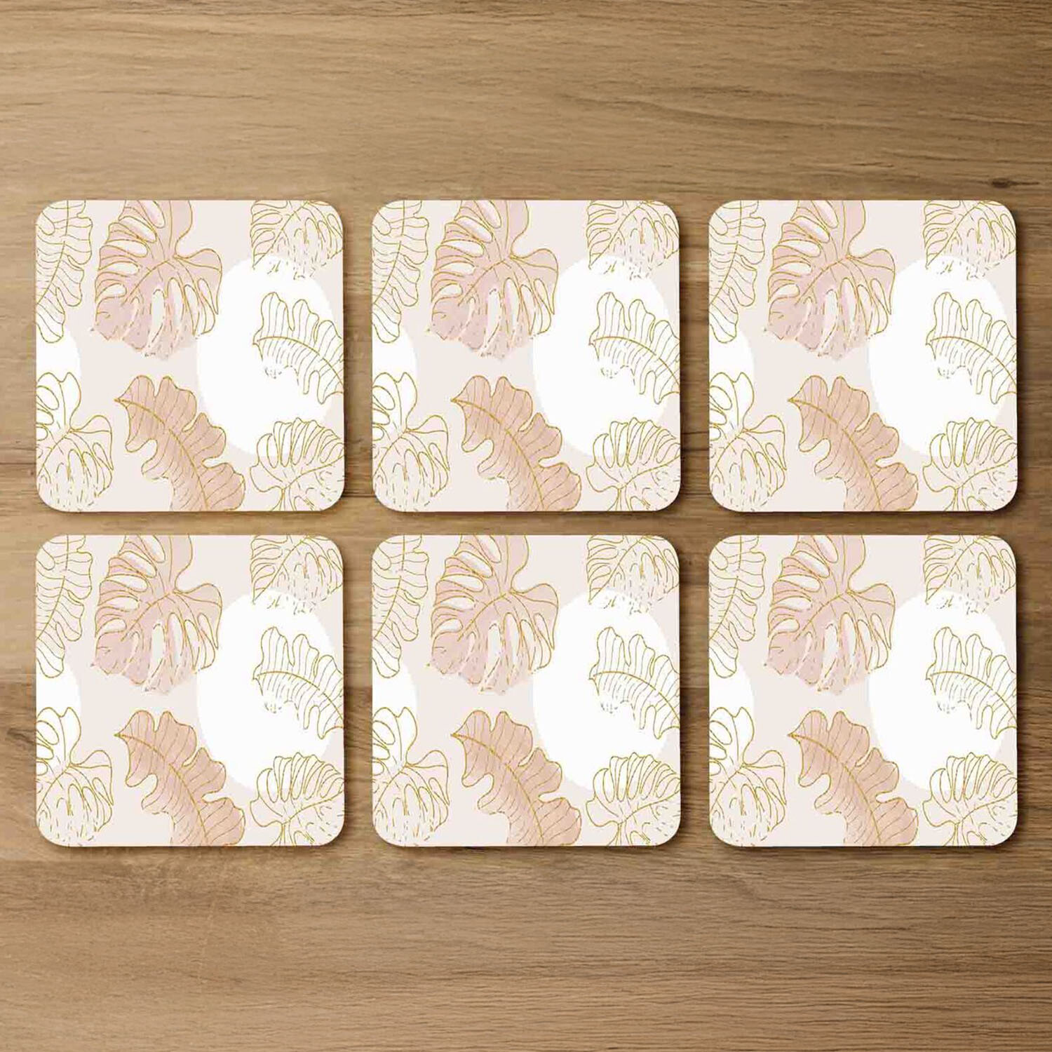 Image of Botanical Leaves Line Art Watercolour Coaster&hellip;