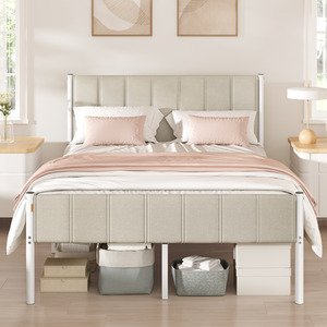 Double Bed Frame 135 x 190 cm with Washable Upholstered Headboard