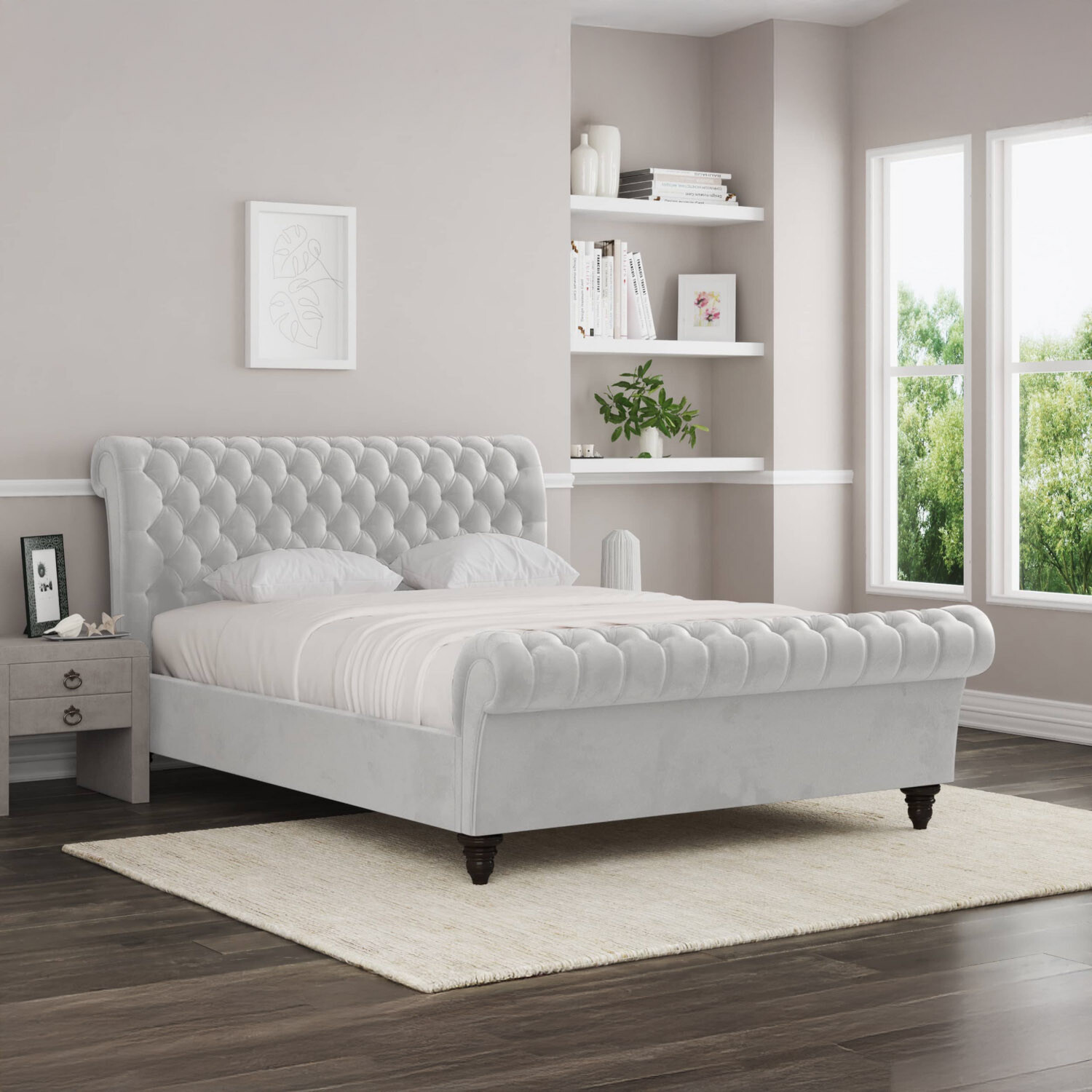 Lucia Electric Adjustable Upholstered Sleigh Bed Frame - Off White King
