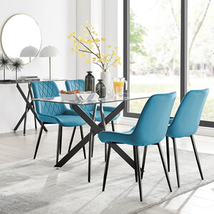 Leonardo Black Leg Glass Dining Table With 4 Pesaro Black Leg Chairs