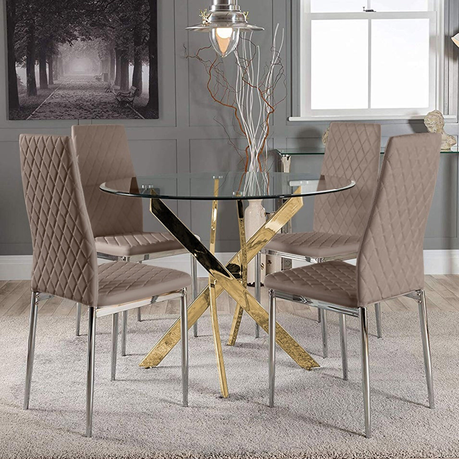 Novara Dining Table With Four Milan Dining Chairs - Cappuccino