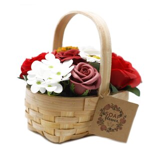 Red Bouquet in Wicker Basket Fresh Flowers Gift