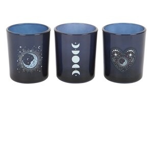 Set of 3 Blue Moon Votive Candle Holders Celestial Decor Gifts