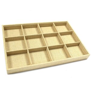 Elegant Twelve Compartment Jewelry Display Stand with Rattan Finish