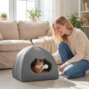 PawHut Cat Cave and Cat House with Removable Cushion