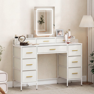 HOMCOM Dressing Table with LED Lighting Mirror and 10 Drawers