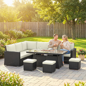7 Pieces PE Rattan Garden Furniture Set Cream White