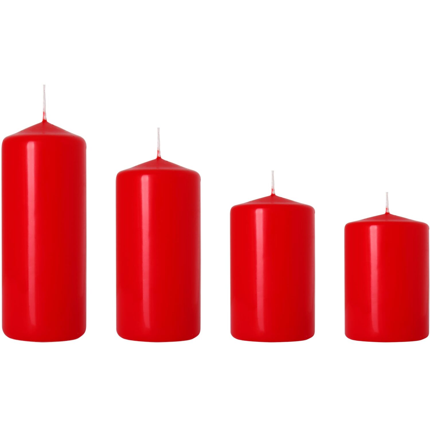 Set of 4 Pillar Candles, Decorative Household Candles - Advent & Christmas Red - Red, Matt