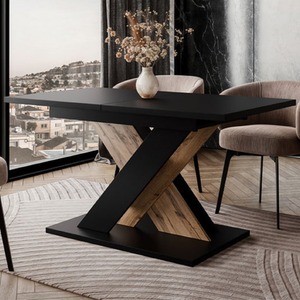 Dining Table 120-160 cm TOXX Black and Wotan Oak Effect