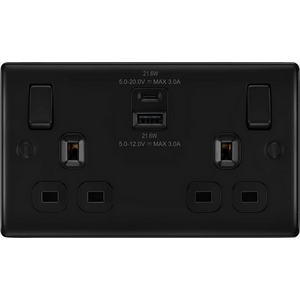 BG Nexus Metal Double USB 2 Gang Wall Socket