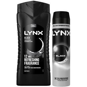 Lynx Black Shower Gel 500ml & 72H Antiperspirant Body Spray 250ml Bundle