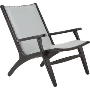 Kendari Grey Leather and Teak Wood Chair