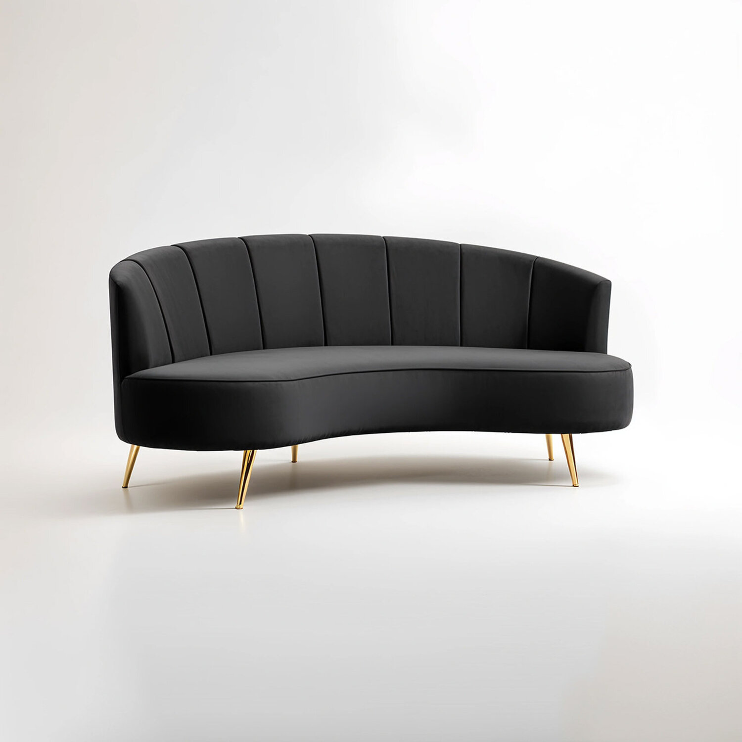 Hasna Three Seat Black Velvet Sofa - Black