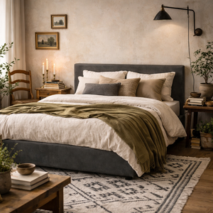 Portarlington Upholstered Dark Twill 5ft King Bed with Headboard