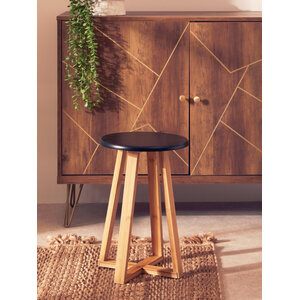 Viborg Black and Natural Bamboo Round Stool