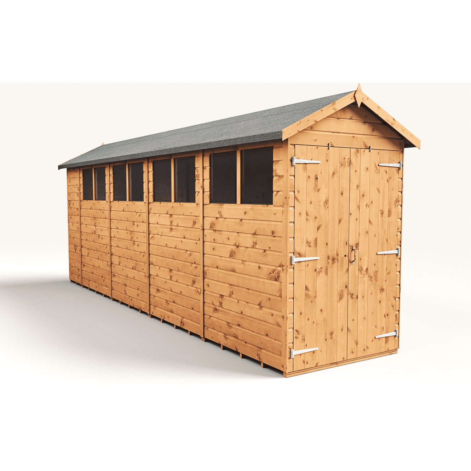 Empire 4x18 Modular Apex Garden Shed with a Double Door & Windows - Brown