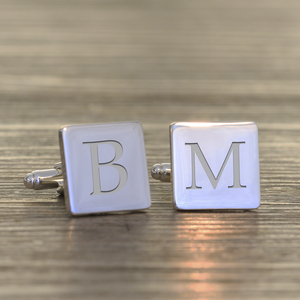 Personalised Modern Initial Cufflinks - Silver Finish