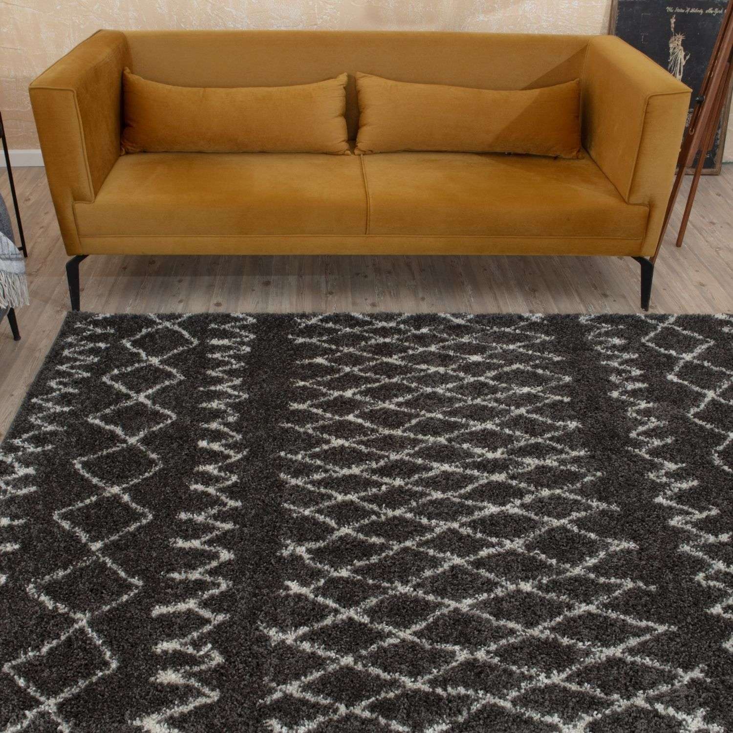 THE RUGS Modern Moroccan Design Living Room and Bedroom Rugs, Non-Shedding & Easy Care (Tangier Dark Grey/Ivory, 120 cm Square) - Image 3