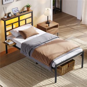 Yaheetech Metal Bed Frame with LED Headboard and Charging Station