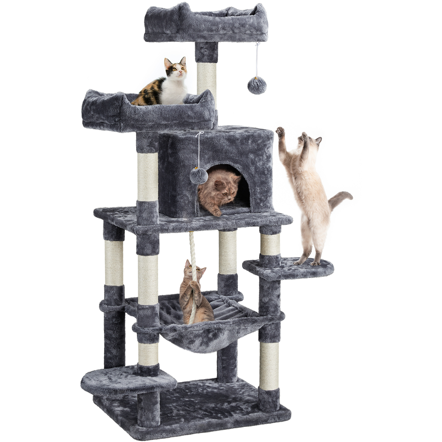 Large Cat Tree with Scratching Posts - Dark Grey