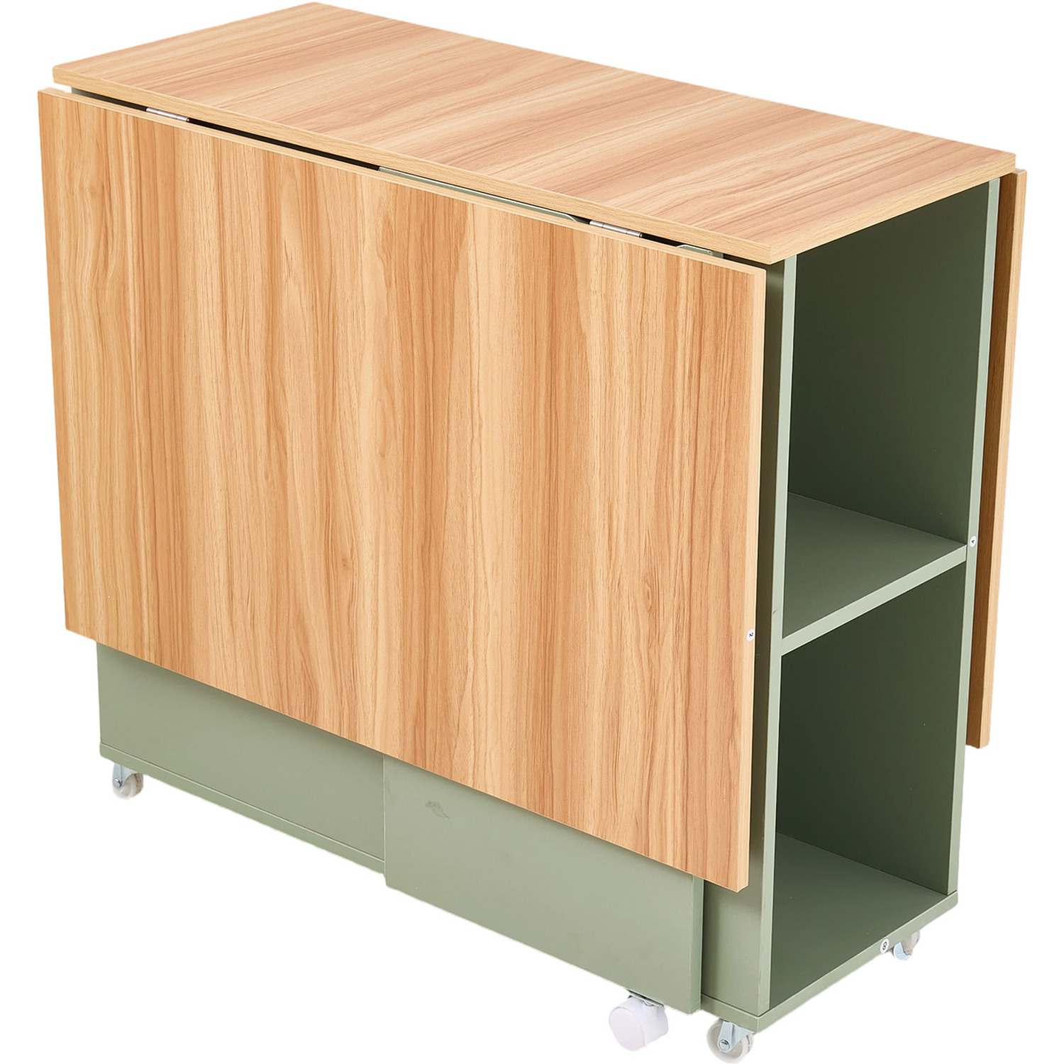 Space Saving Drop Leaf Dining Table With Four Stools - Natural Wood Green