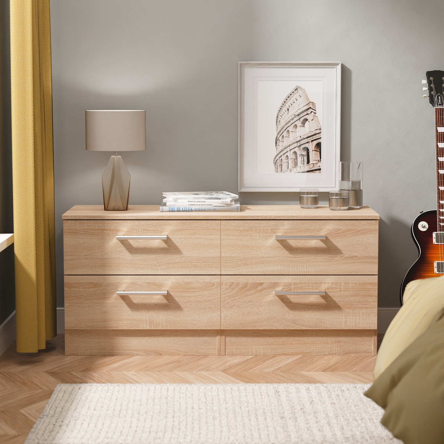 Devon Ready Assembled 4 Drawer Bed Box - Bardolino Oak
