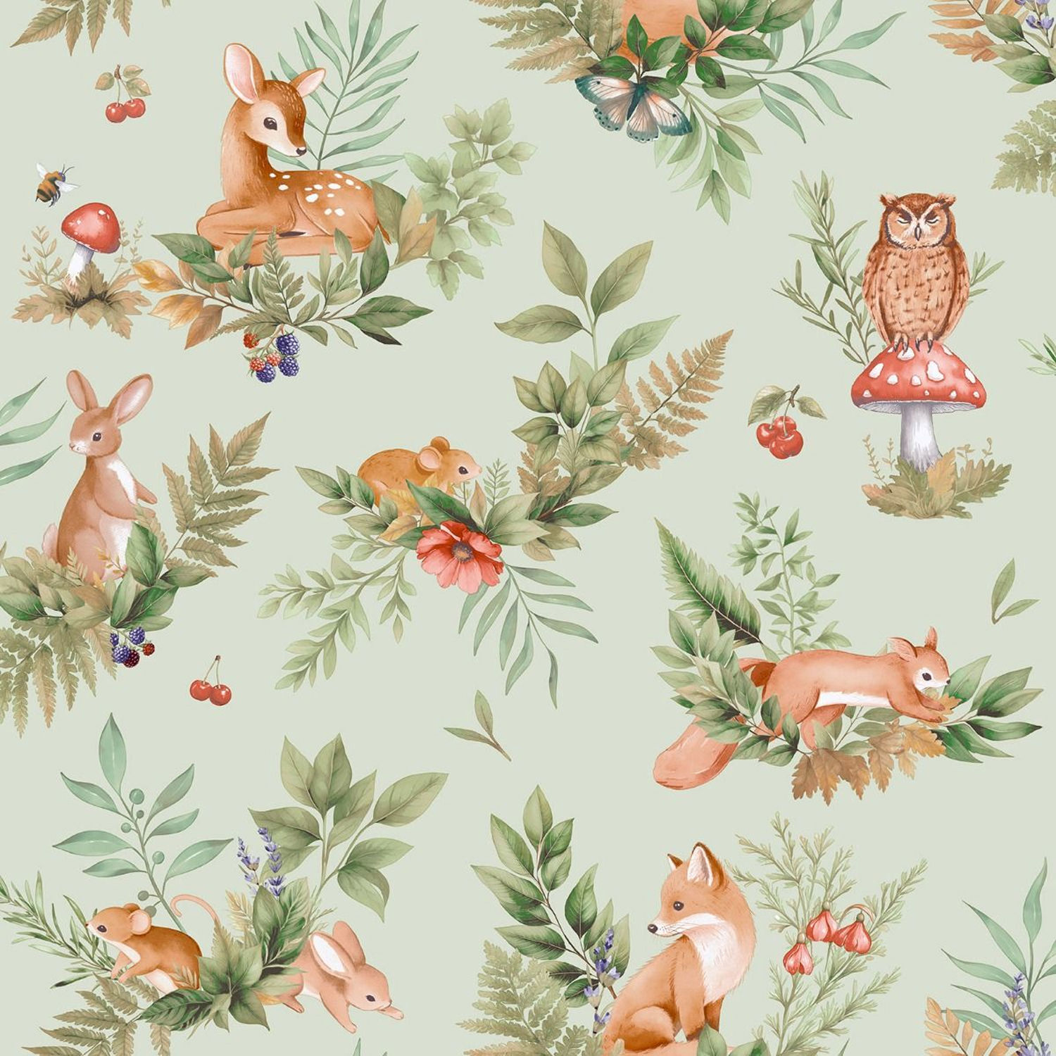 Holden Décor Forest Friends Textured Wallpaper - Sage Green