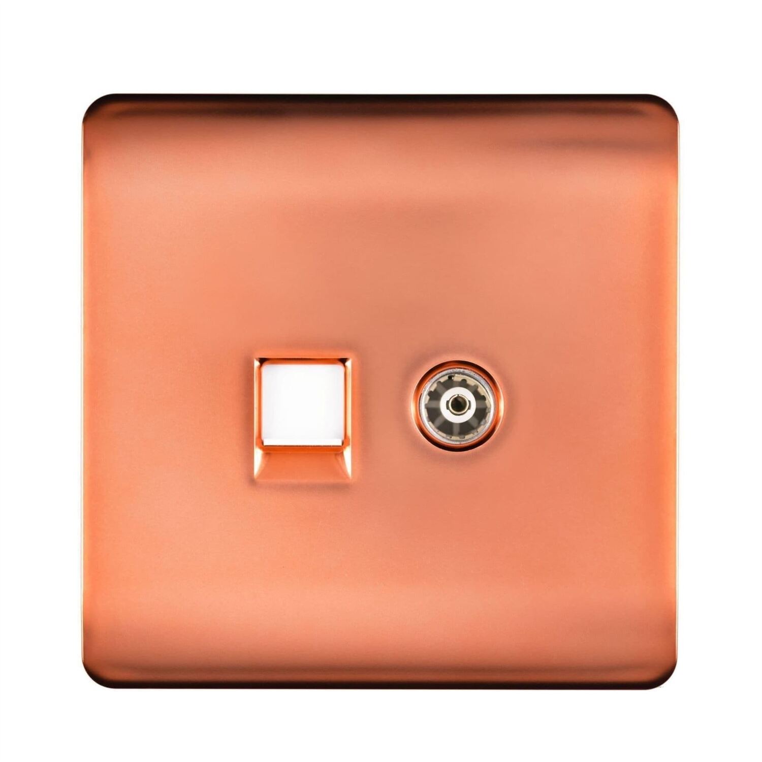 Trendi Switch 2 Gang Tv Co-Axial & Rj45 Cat 6 Ethernet Sockets - Copper