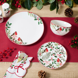 Festive Robin 12 Piece Dinnerware Set