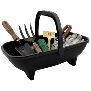 2 x Garden Trug 53cm Black Plastic Basket Plant Pot With Handle