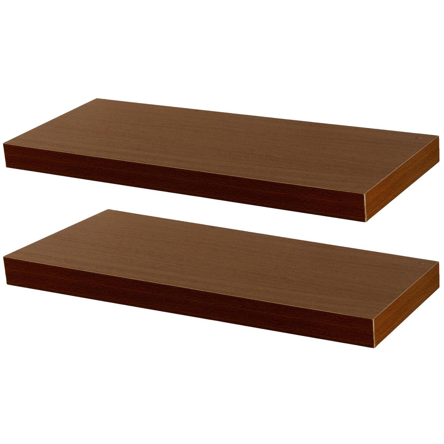 B&Q - 60Cm Floating Wall Shelves- WalnutPhoto Gallery Bookshelf Wall Shelves For Storage & DisplaySet Of 2 - Image 3
