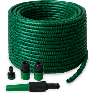 50M PVC Garden Hose Pipe Set With Nozzle, Fittings and 4 Spray Patterns