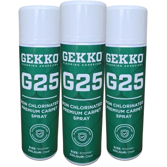 Gekko G25 Carpet Spray Adhesive 3x500ml Non-Chlorinated Low Odour Fast Drying.
