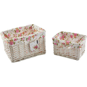 Orla 2 x  Sets of 2 White Wash Willow Baskets With Floral Lining