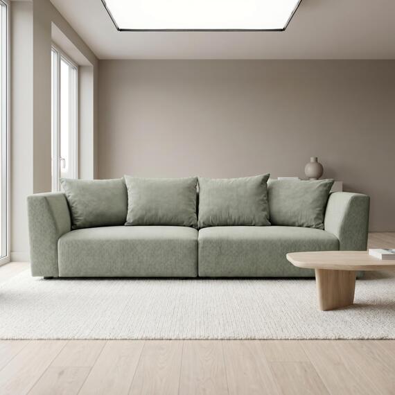 Tokyo 3 Seater Sofa in Natural Bamboo Basket Weave Fabric with Deep Seat