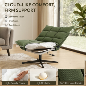 Yaheetech Armless Corduroy Swivel Accent Chair with Oversized Seat