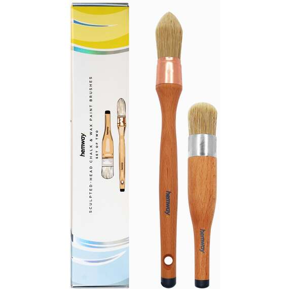 Hemway Premium Handmade Sculpted-Head Chalk, Lacquer & Wax Paint Brush Set (Pack of 2)