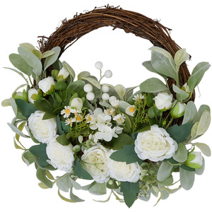 Lifeideas Artificial Peony Bunny Ear Rattan Wreath